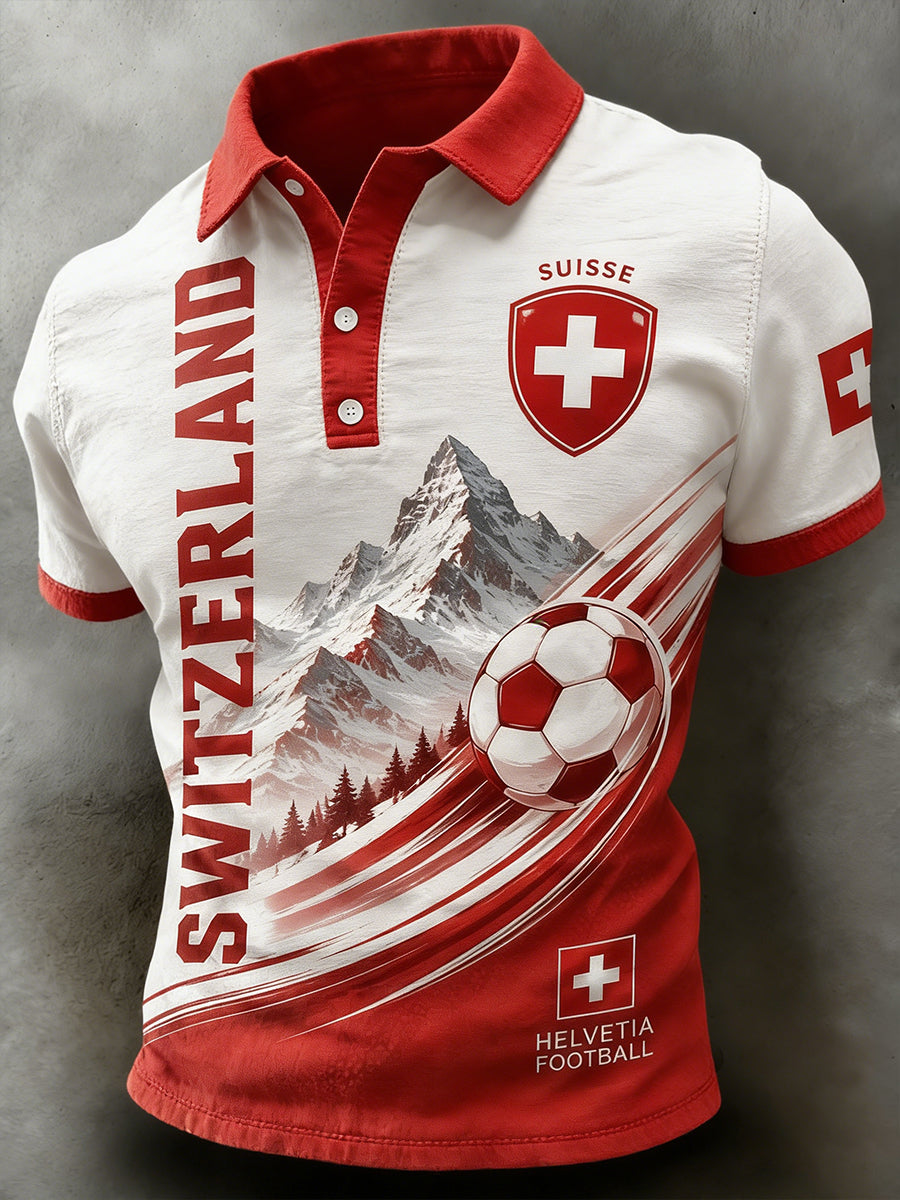 Herren-Poloshirt mit kurzen Ärmeln und Fußball-Print
