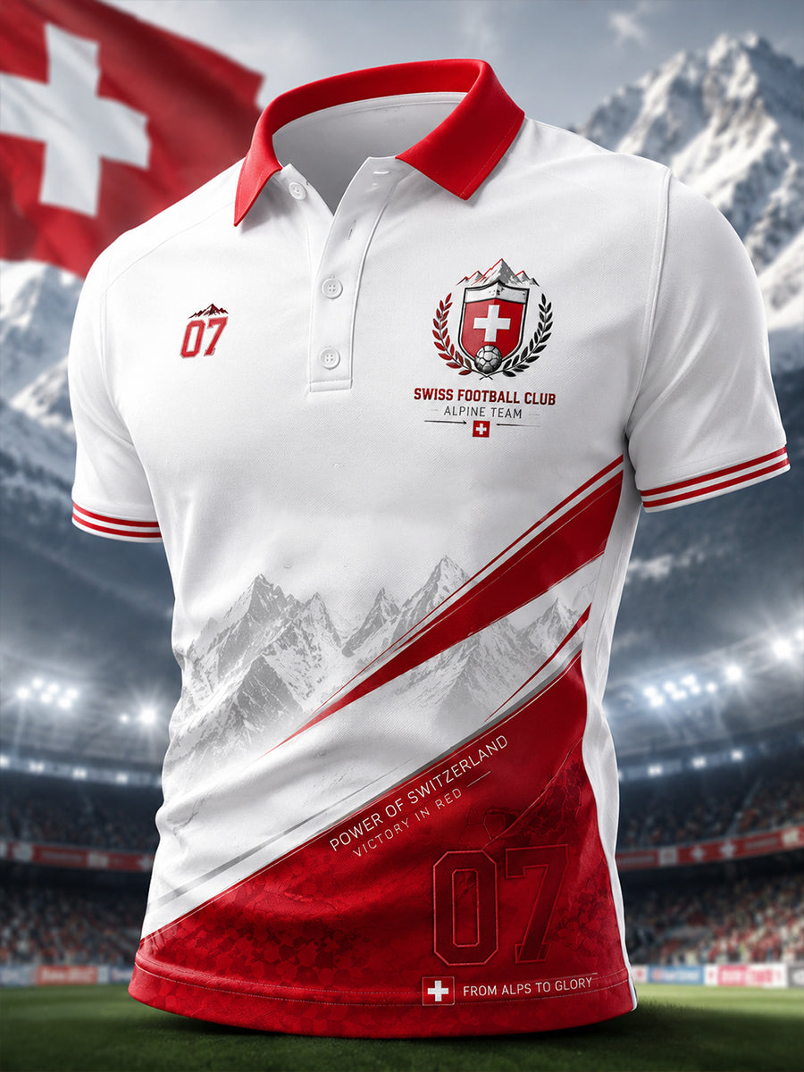 Herren-Poloshirt mit kurzen Ärmeln und Fußball-Print