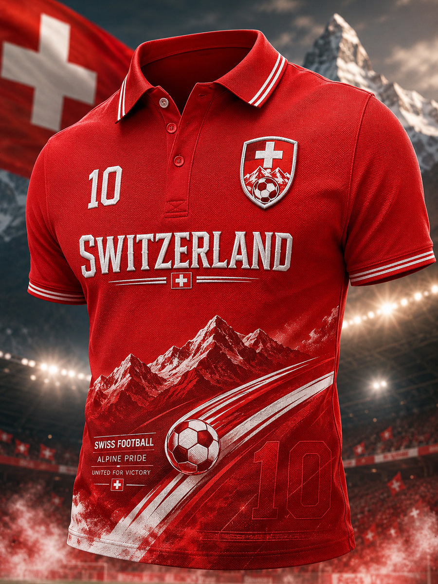 Herren-Poloshirt mit kurzen Ärmeln und Fußball-Print