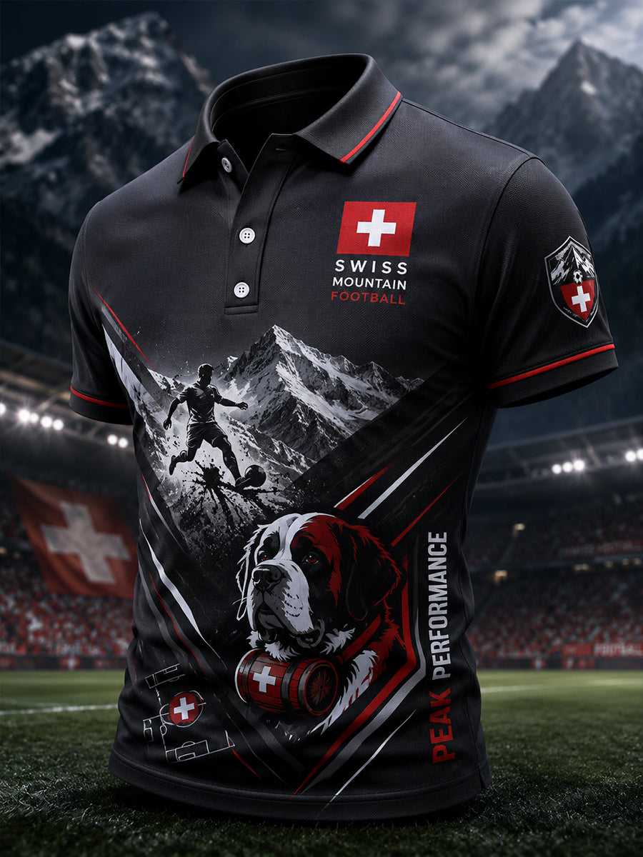 Herren-Poloshirt mit kurzen Ärmeln und alpinem, fußballinspiriertem Print