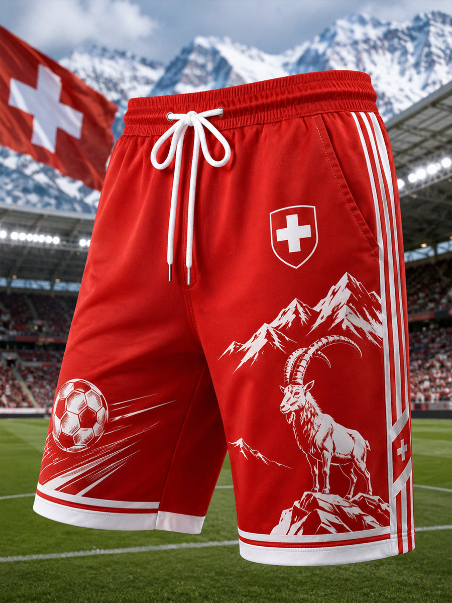 Herren-Shorts mit alpinem und fußballinspiriertem Print für sportliche Aktivitäten
