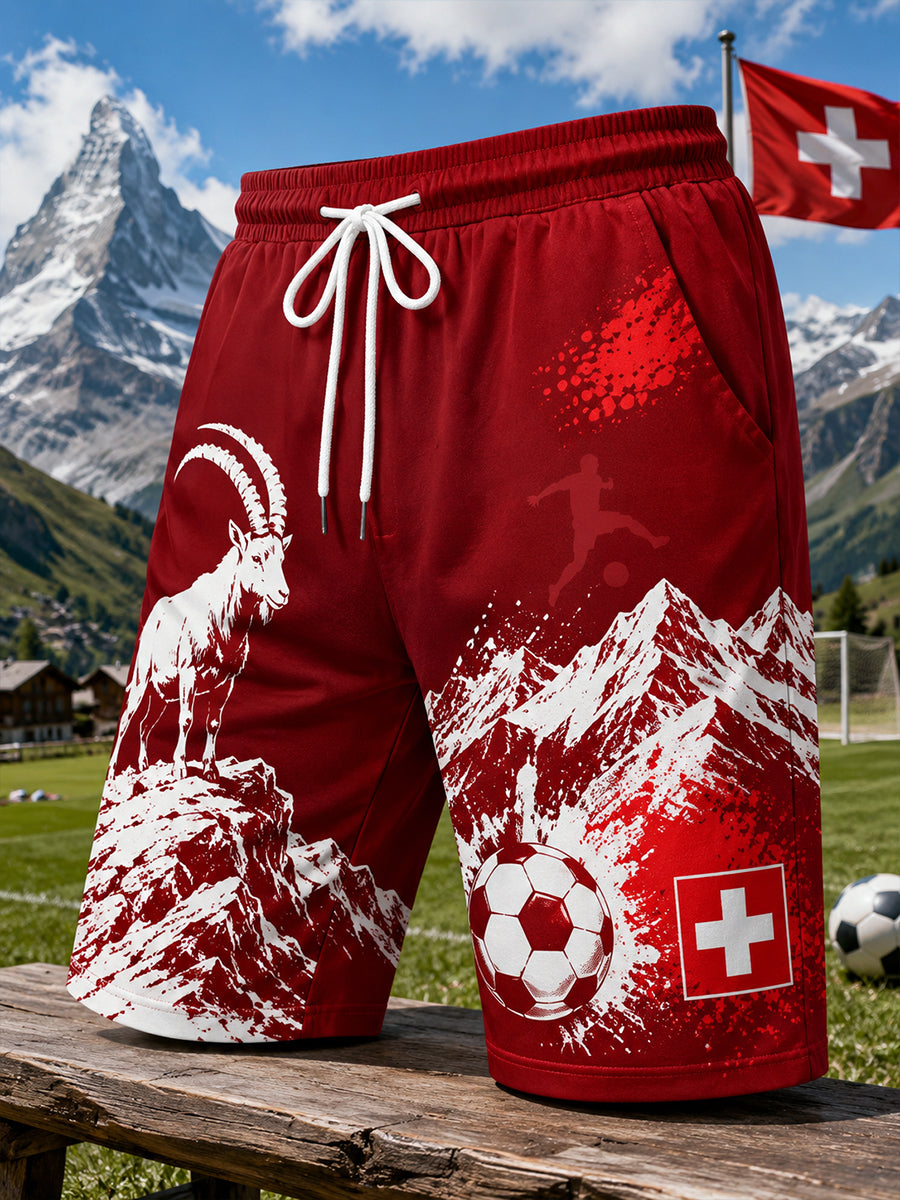 Herren-Shorts mit alpinem und fußballinspiriertem Print für sportliche Aktivitäten