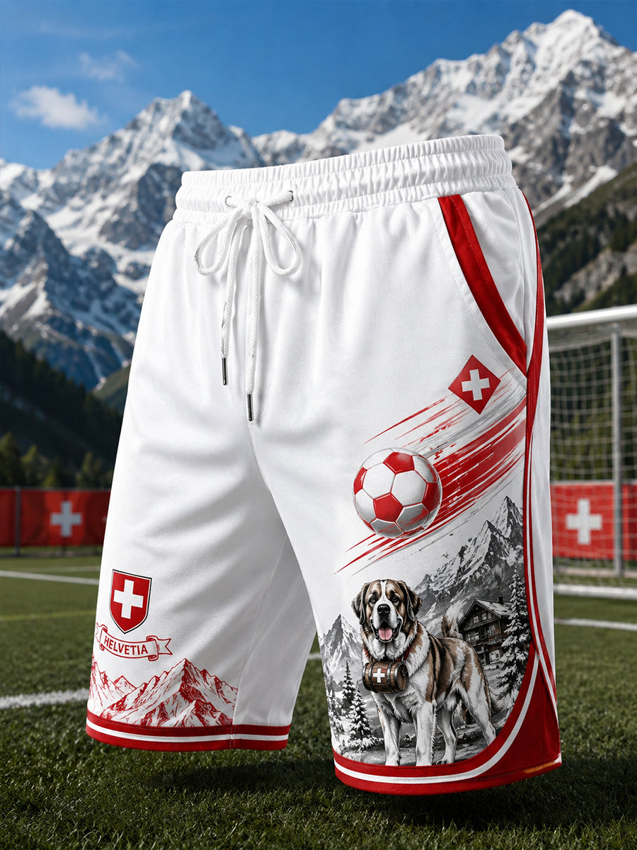 Herren-Shorts mit alpinem und fußballinspiriertem Print für sportliche Aktivitäten