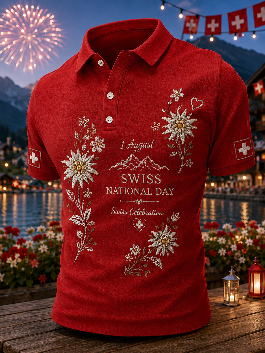 Grafisches Kurzarm-Poloshirt zur Feier des Nationalfeiertags der Männer