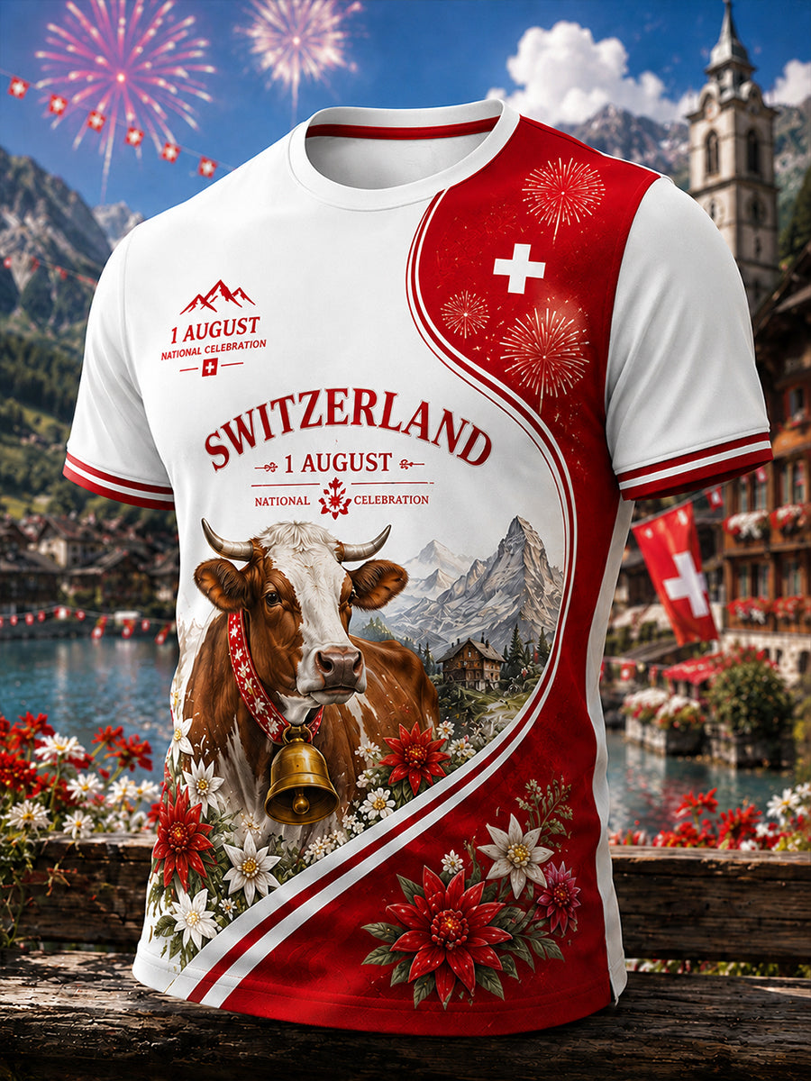Grafisches Kurzarm-T-Shirt zur Feier des Nationalfeiertags der Männer