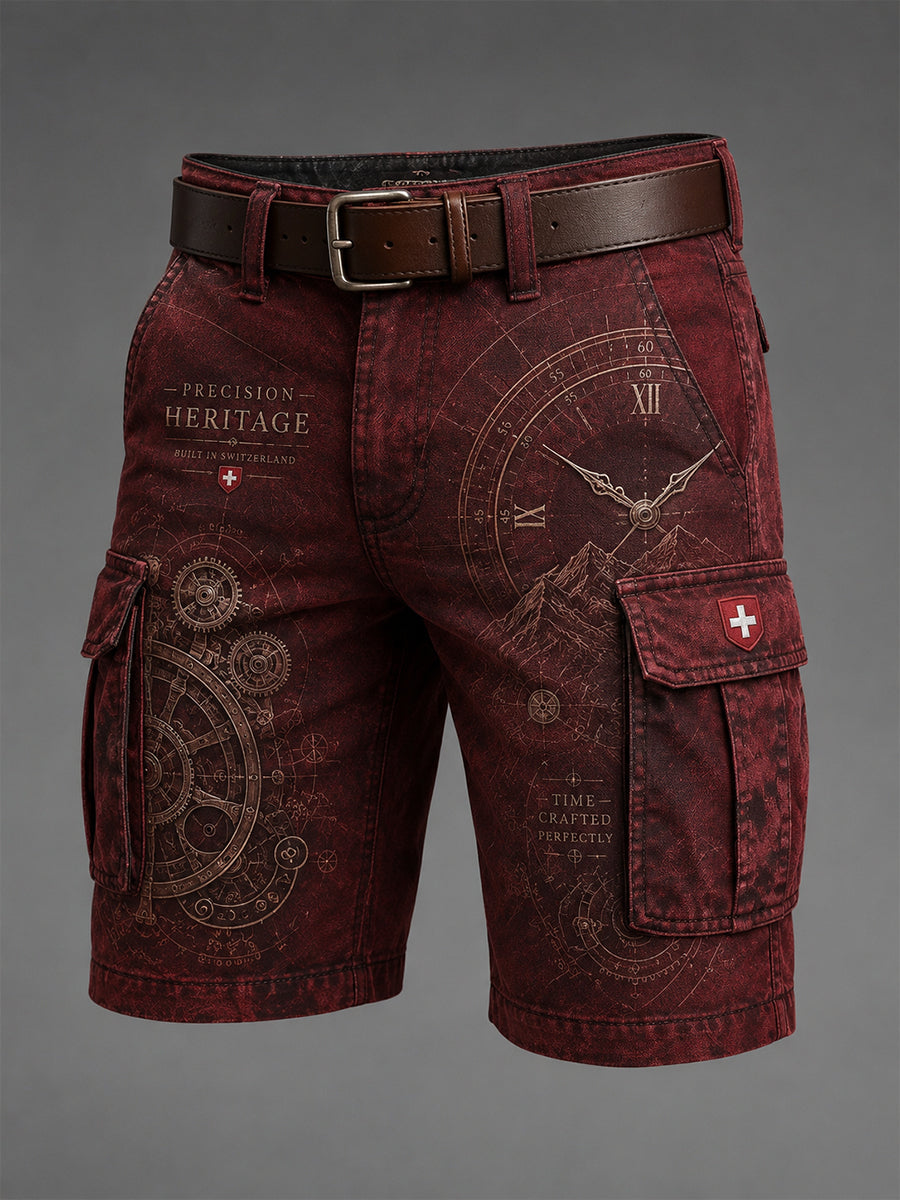 Herren-Vintage-Uhr-Print cropped Cargo-Shorts