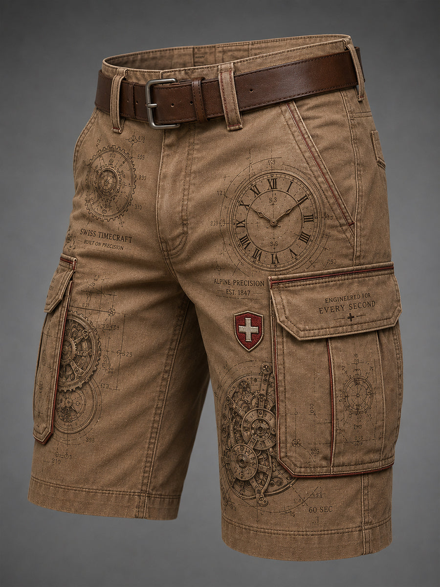 Herren-Vintage-Uhr-Print cropped Cargo-Shorts