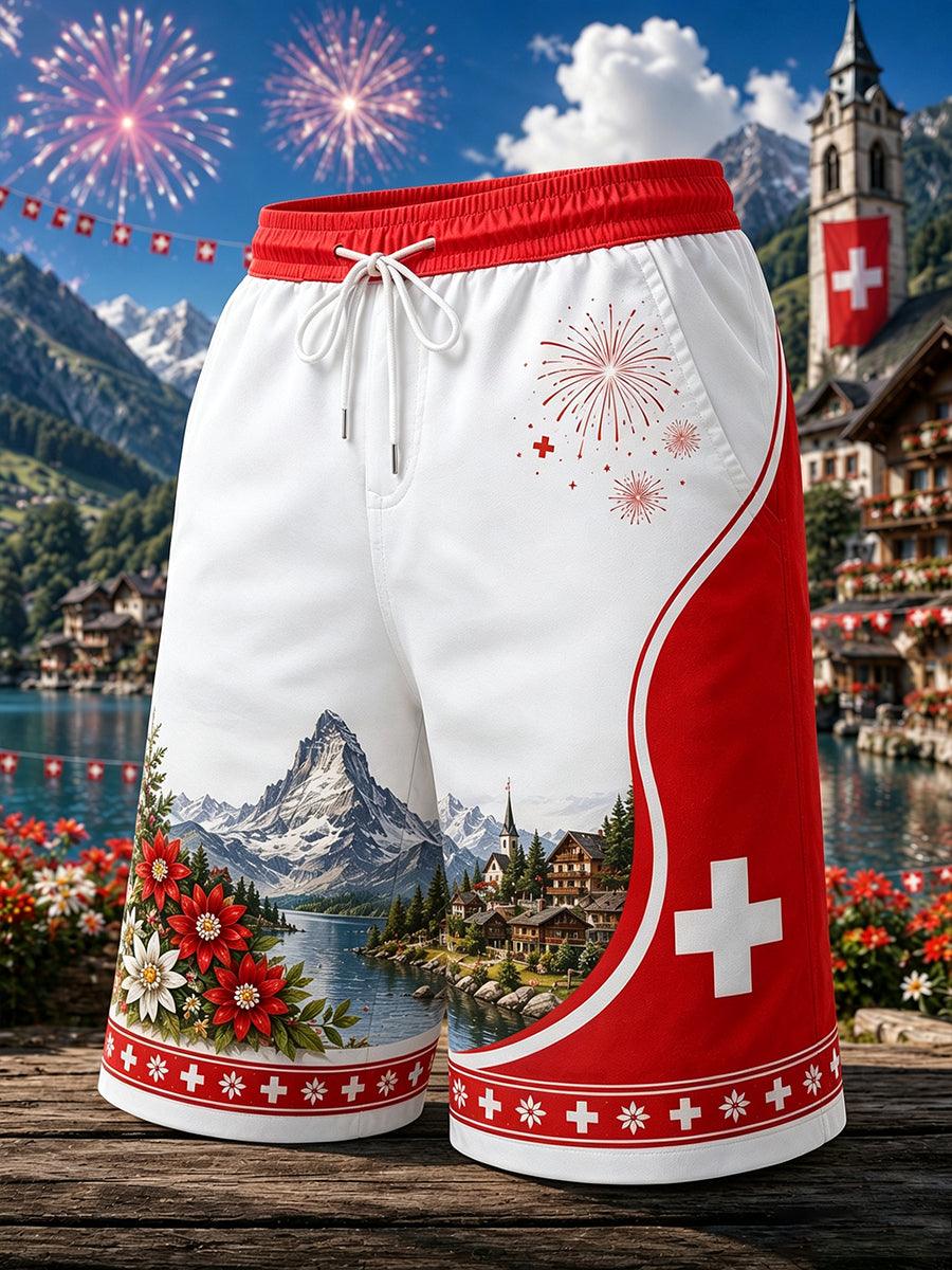 Lässige Kurzhose mit bedrucktem Herren-Nationaltag-Design