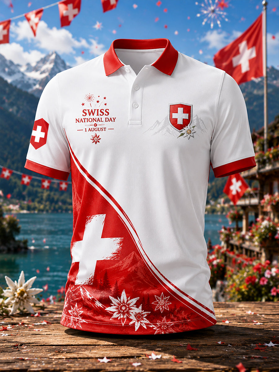 Grafisches Kurzarm-Poloshirt zur Feier des Nationalfeiertags der Männer