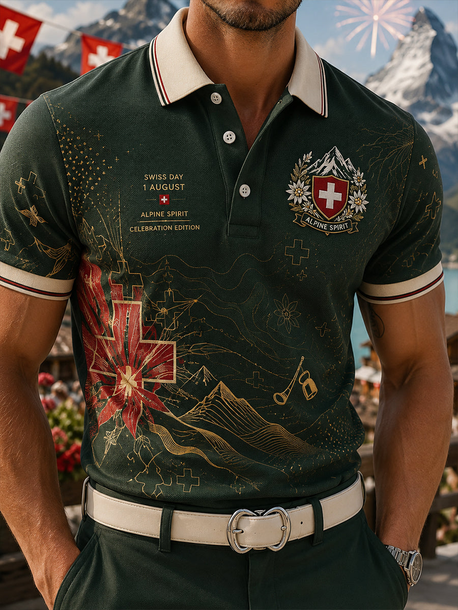 Grafisches Kurzarm-Poloshirt zur Feier des Nationalfeiertags der Männer