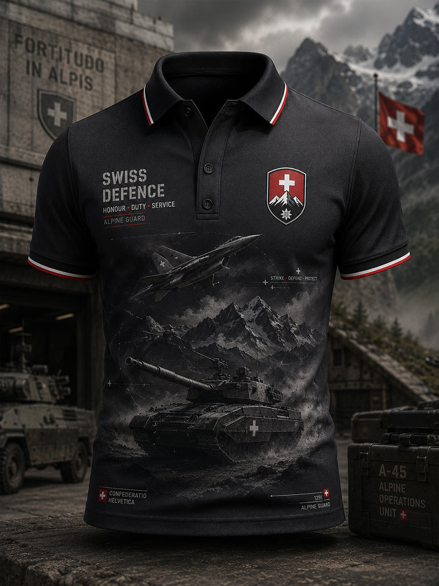 Herren-Poloshirt mit kurzen Ärmeln und Vintage-Print im Militärstil
