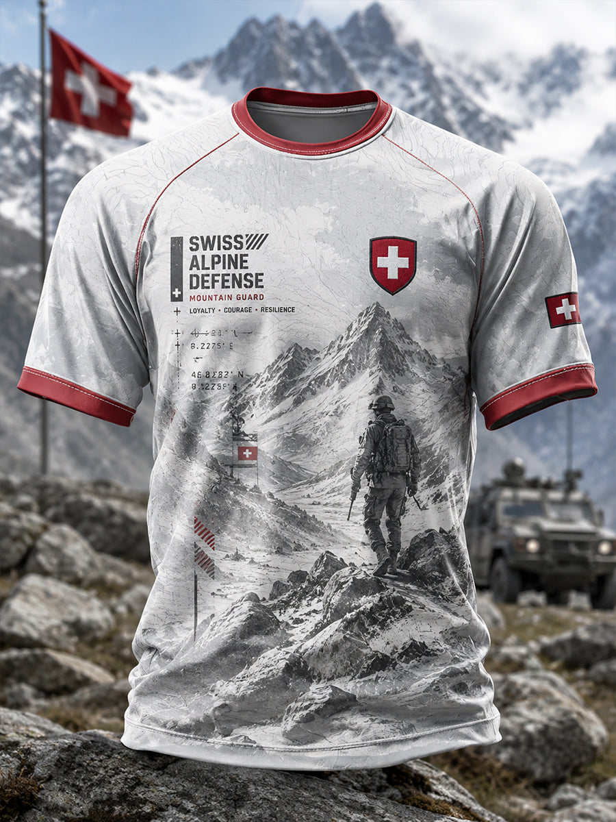 Herren-Raglan-T-Shirt mit kurzen Ärmeln und Vintage-Print im Militärstil