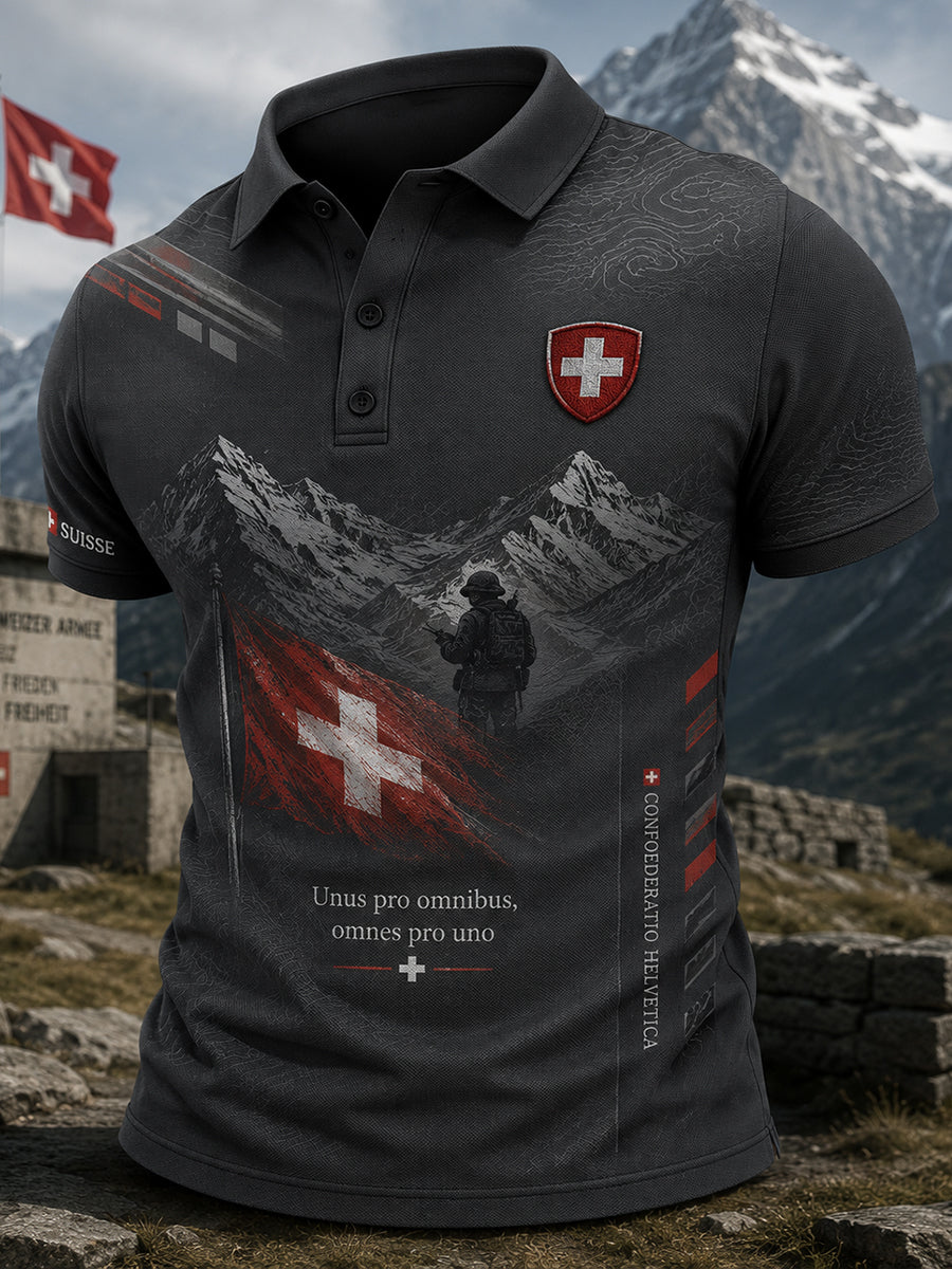 Herren-Poloshirt mit kurzen Ärmeln und militärstilvollem Print