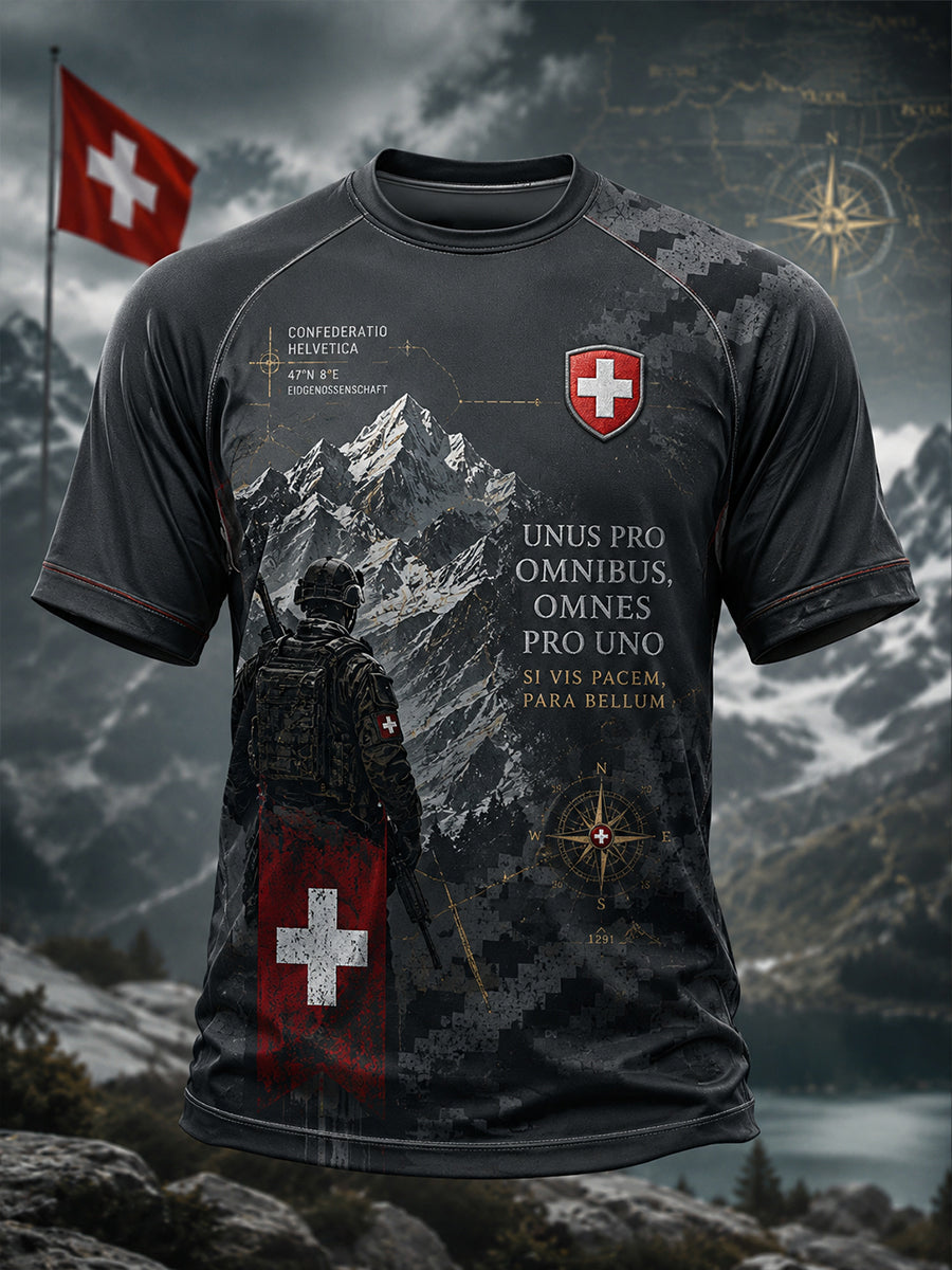Herren-Raglan-T-Shirt mit kurzen Ärmeln und militärstilvollem Print
