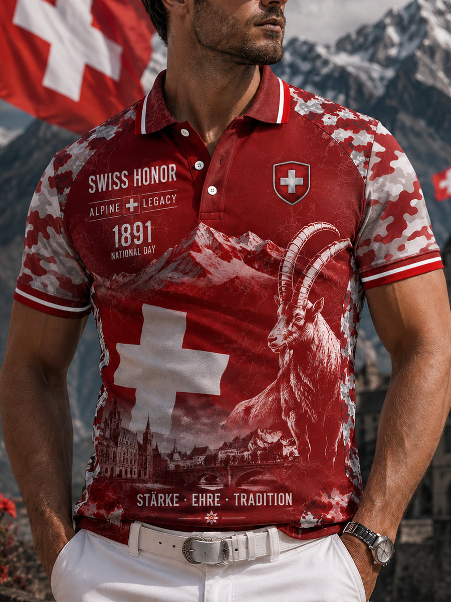 Grafisches Kurzarm-Poloshirt zur Feier des Nationalfeiertags der Männer