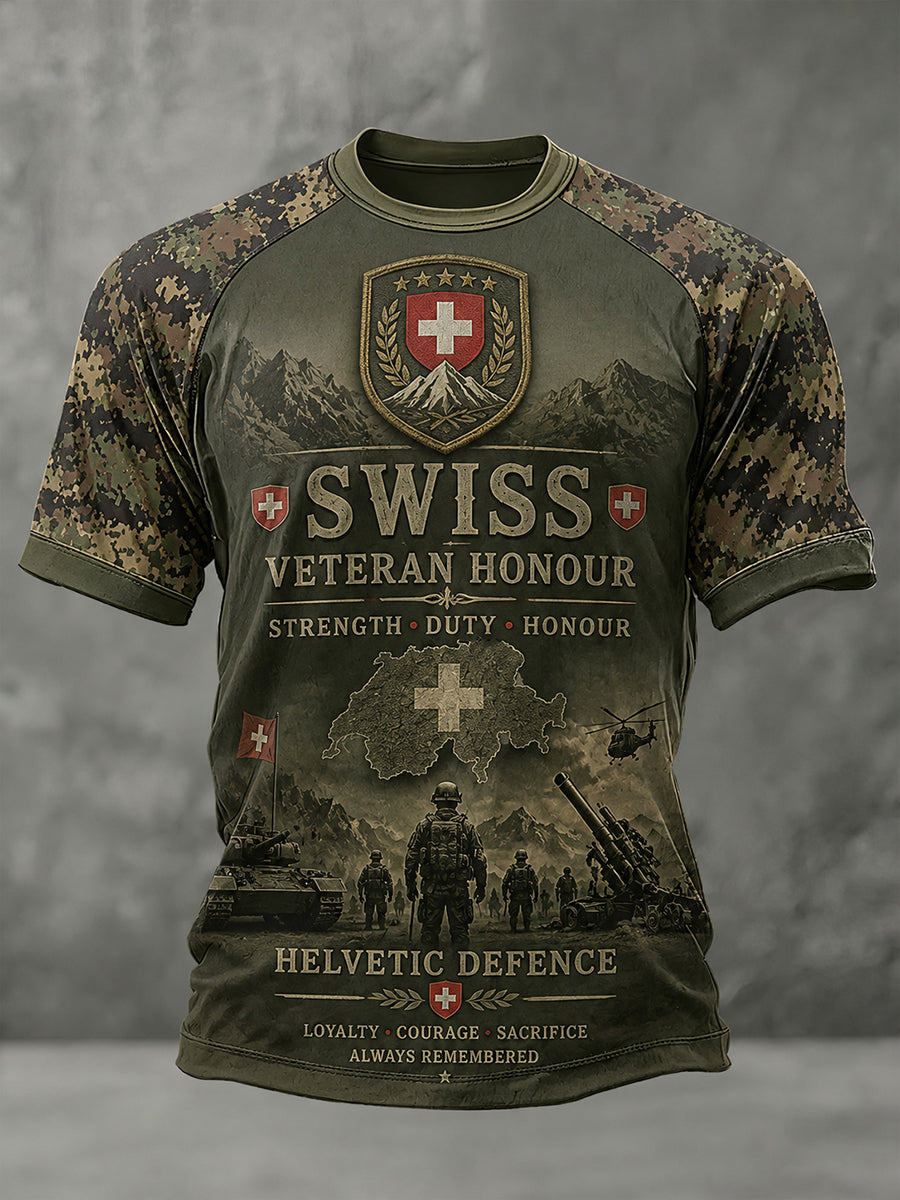 Herren-Raglan-T-Shirt mit kurzen Ärmeln und Camouflage-Print im Militärstil