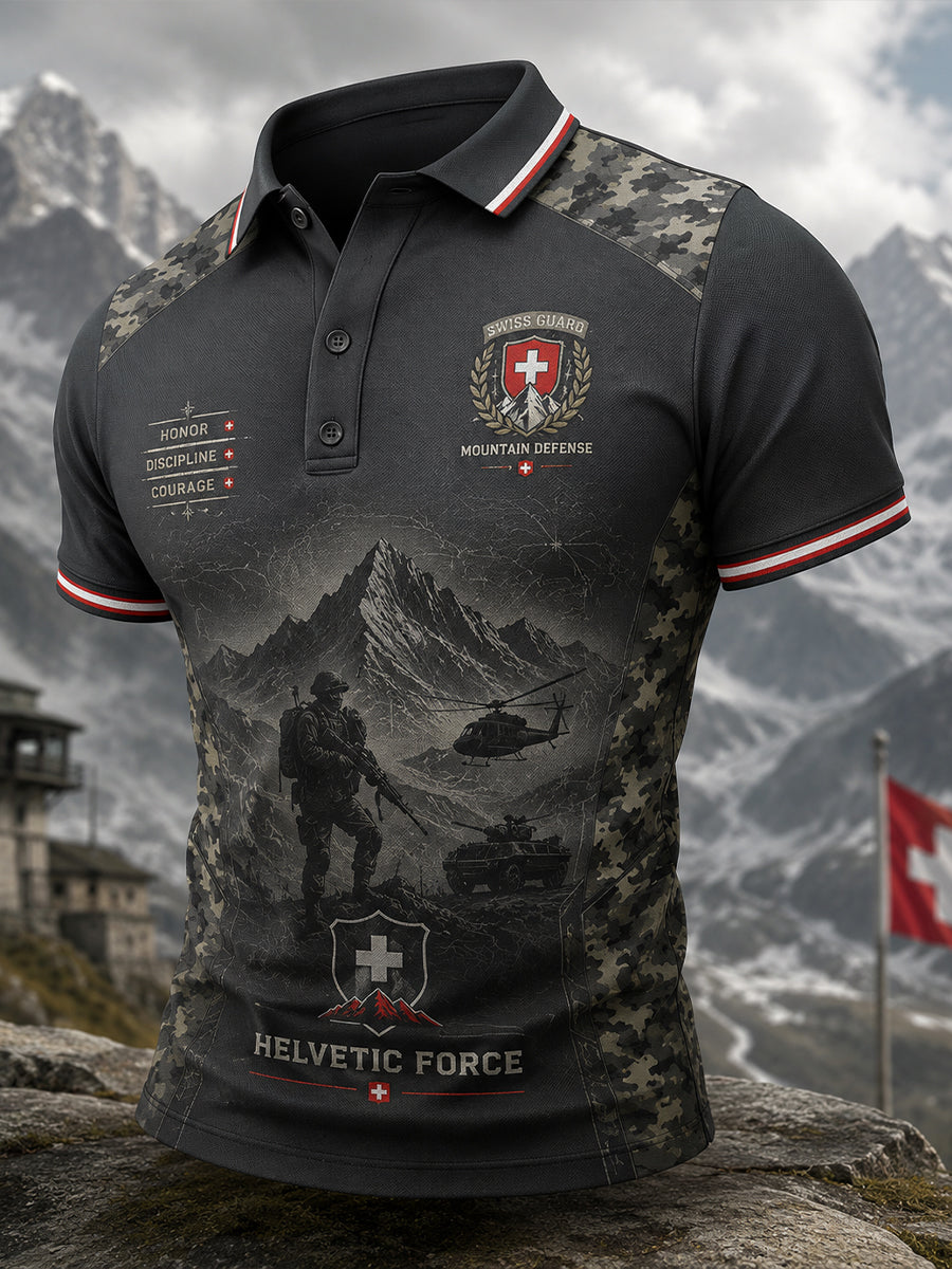 Herren-Poloshirt mit kurzen Ärmeln und Vintage-Print im Militärstil