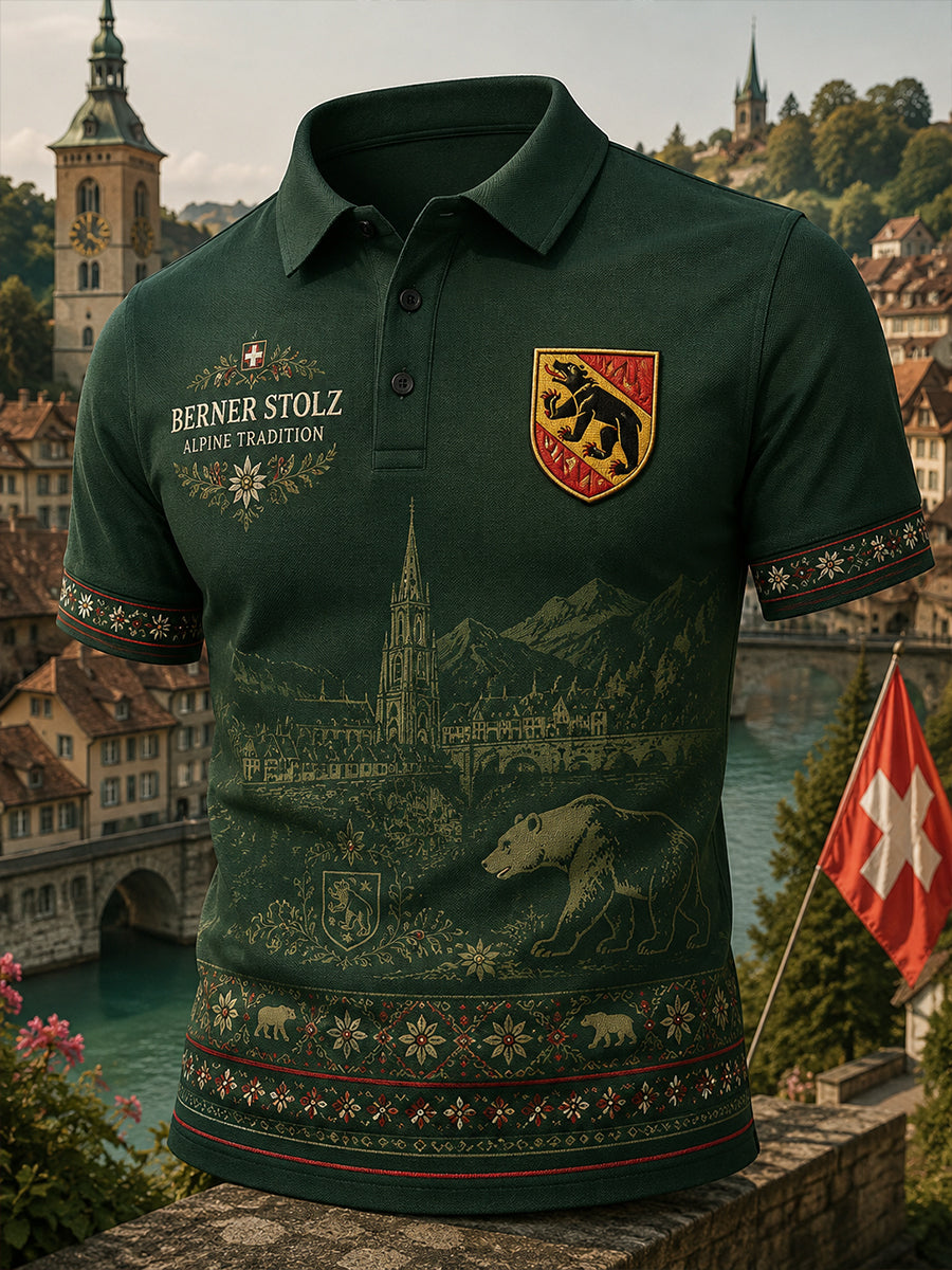 Herren-Poloshirt mit kurzen Ärmeln und grafischem Städte-Souvenir-Print