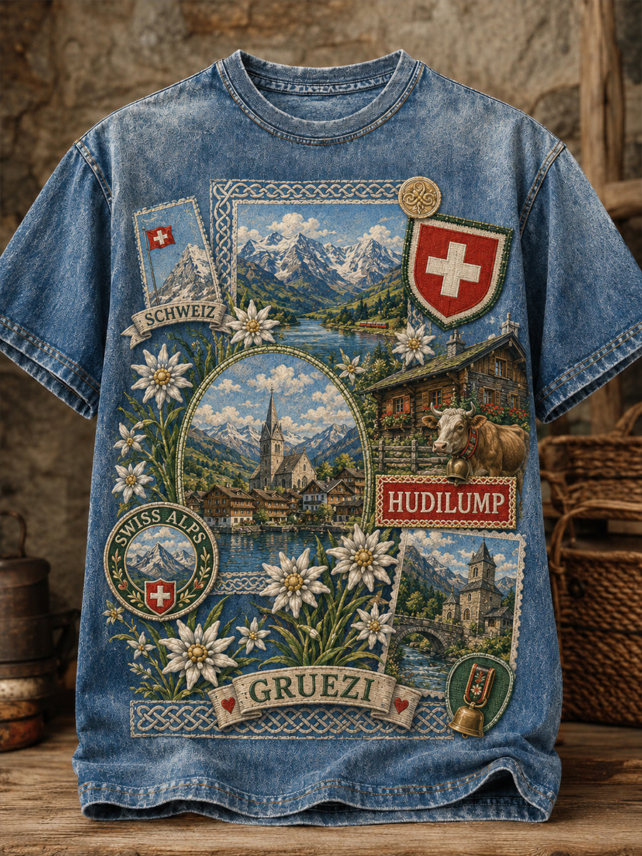 Herren-T-Shirt mit Schweizerdeutschem Slogan, Serie kulturelles Element, Kunstdruck