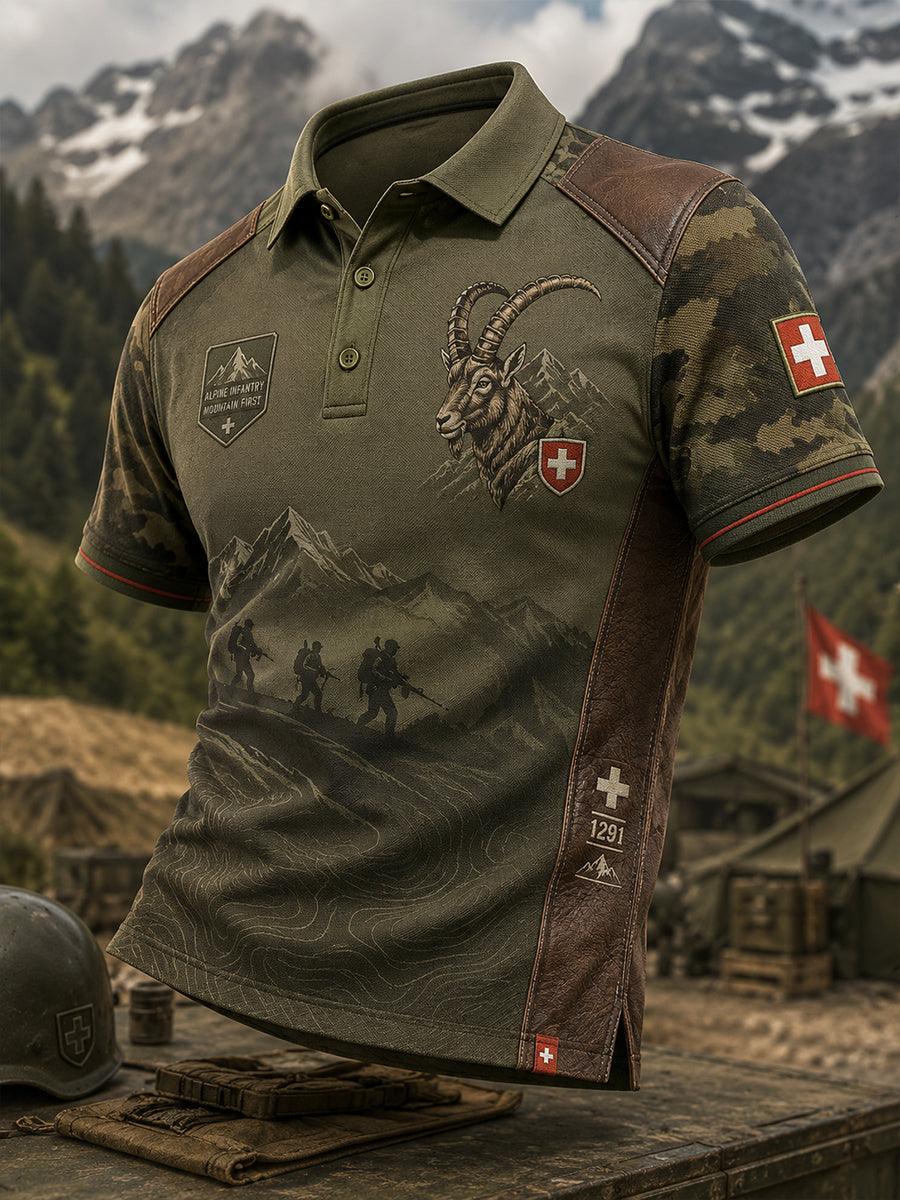 Herren-Poloshirt mit kurzen Ärmeln und vintage Militär-Camouflage-Print