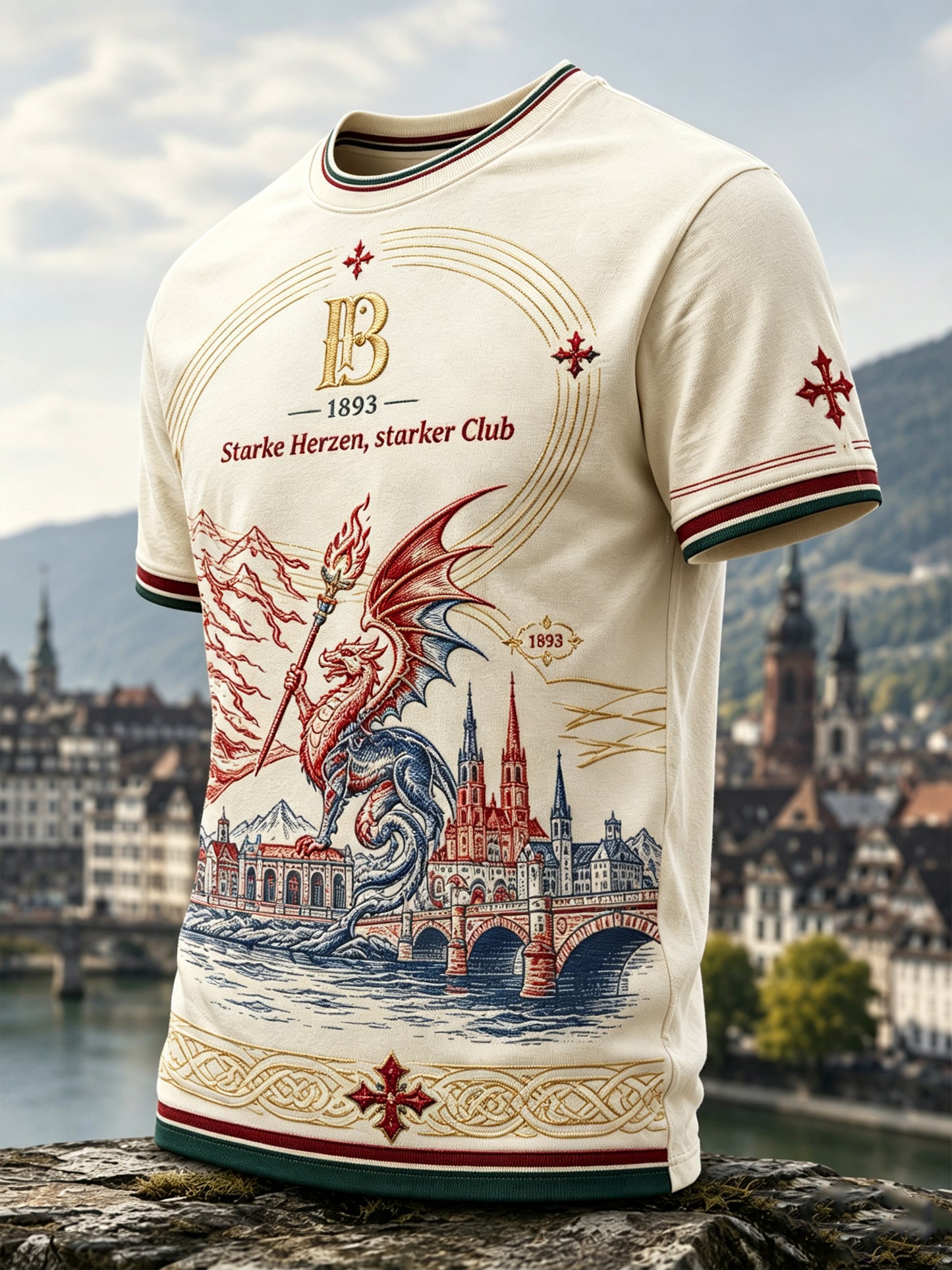 Herren-T-Shirt mit Kunstdruck und kulturellen Elementen des FC Basel