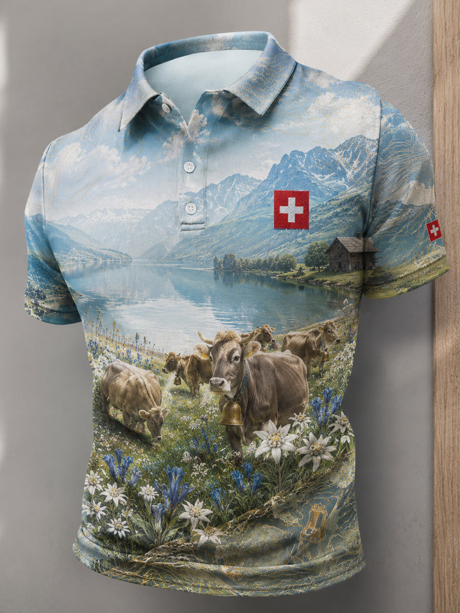 Herren-Sweatshirt mit Alpen-Edelweiß-Motiv, lässige Tops