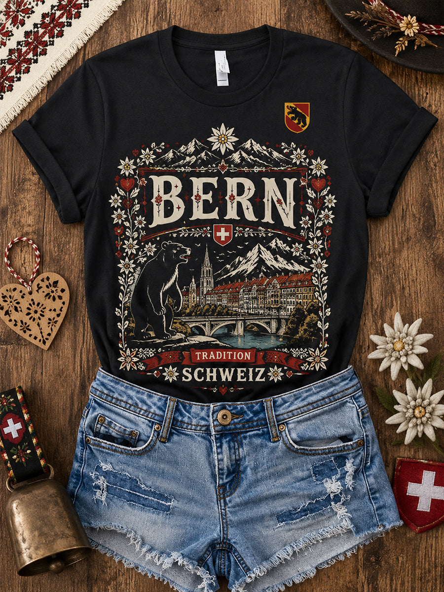 Damen-T-Shirt mit kurzen Ärmeln und grafischem Städte-Souvenir-Print