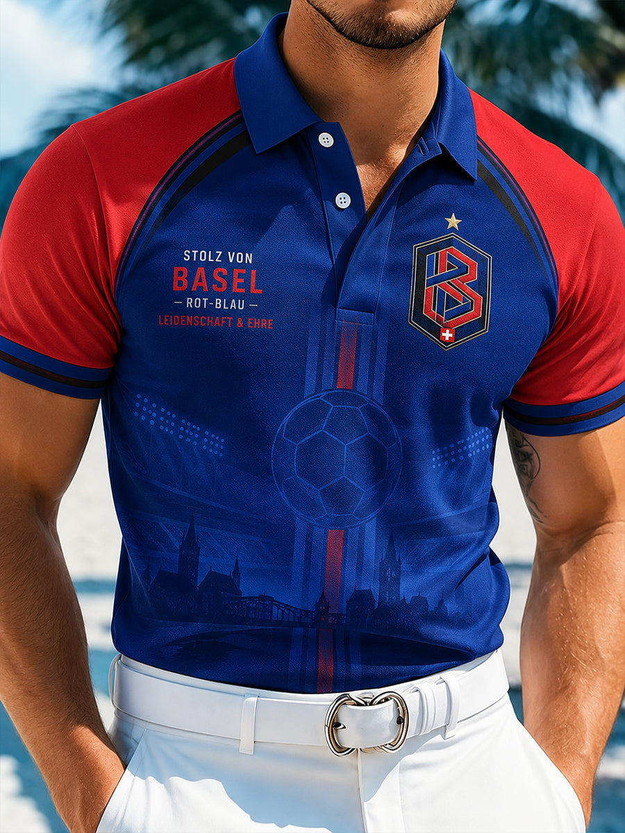 Herren-Poloshirt mit kurzen Ärmeln und aufwendigem Vereinsgrafik-Druck