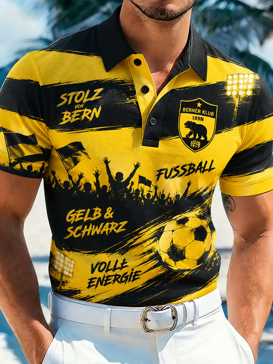 Herren-Poloshirt mit kurzen Ärmeln und aufwendigem Vereinsgrafik-Druck