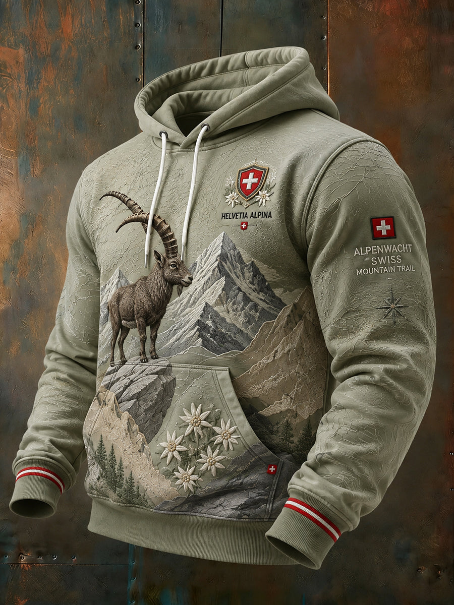 Herren-Kapuzenpullover im Alpin-Stil mit grafischem Print und tief angesetzten Schultern