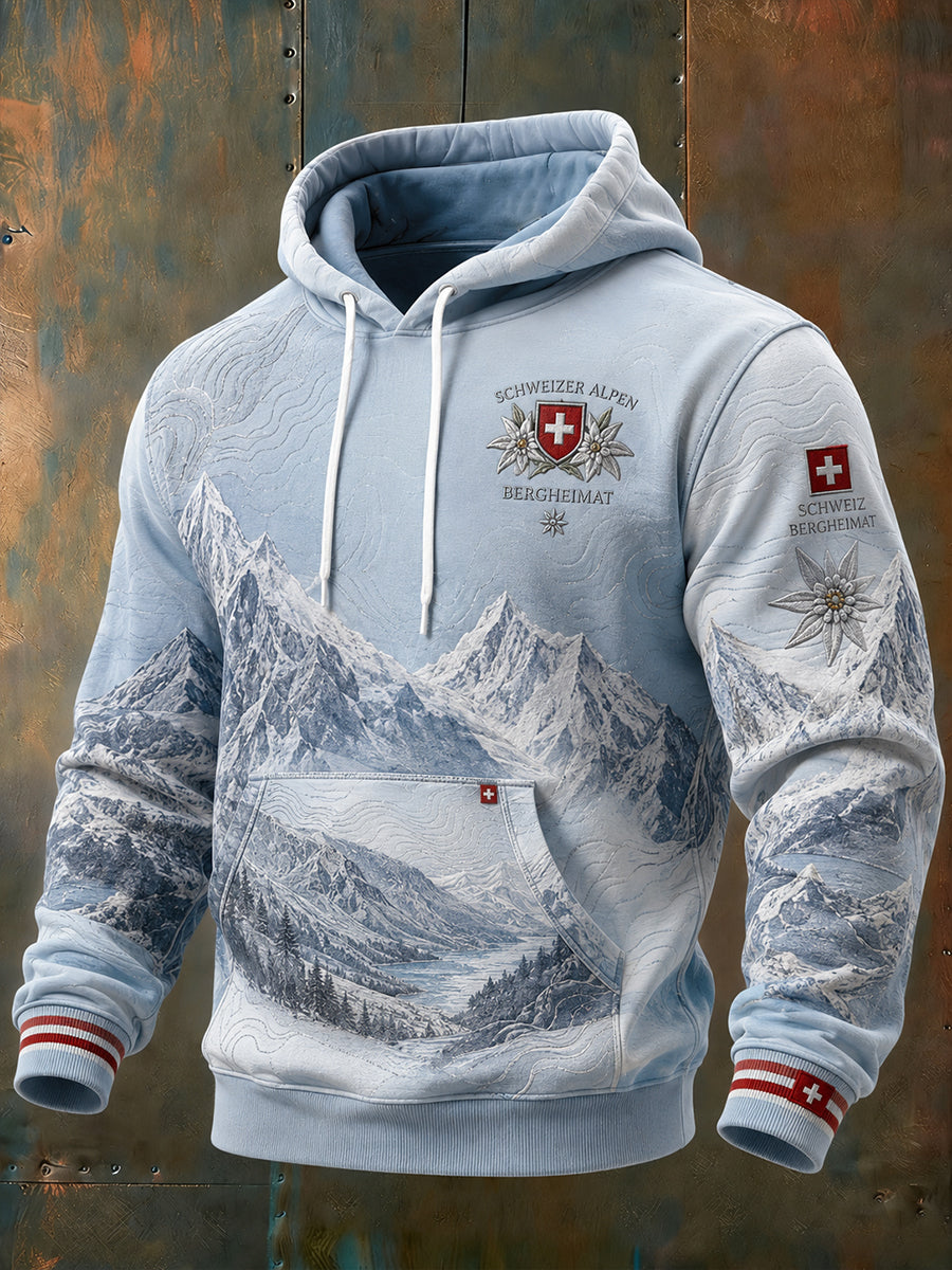 Herren-Kapuzenpullover im Alpin-Stil mit grafischem Print und tief angesetzten Schultern