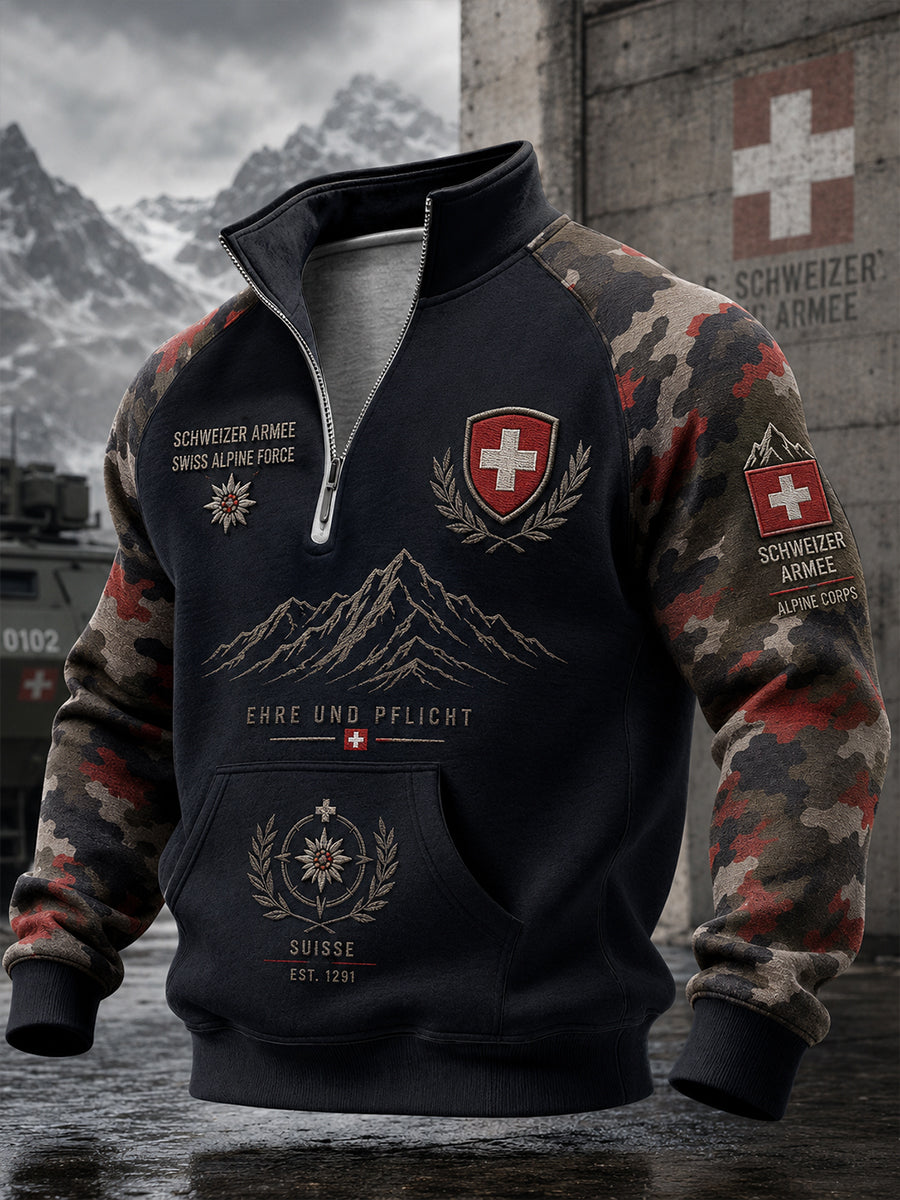 Herren-Longsleeve mit Raglanärmeln, Vintage-Camouflage- und Militär-Prints