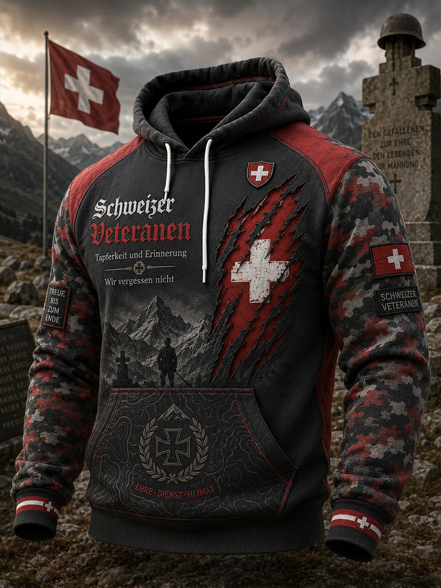 Herren-Vintage-Kapuzenpullover im militärischen Camouflage-Style mit Langarm