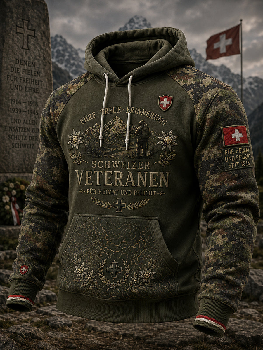 Herren-Vintage-Kapuzenpullover im militärischen Camouflage-Style mit Langarm