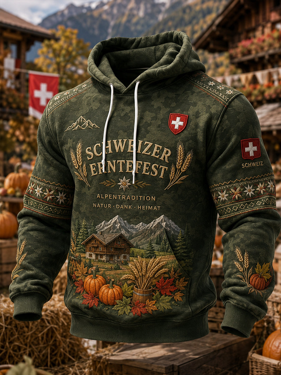 Herren-Kapuzenpullover mit Erntefest-Motiv und langen Ärmeln