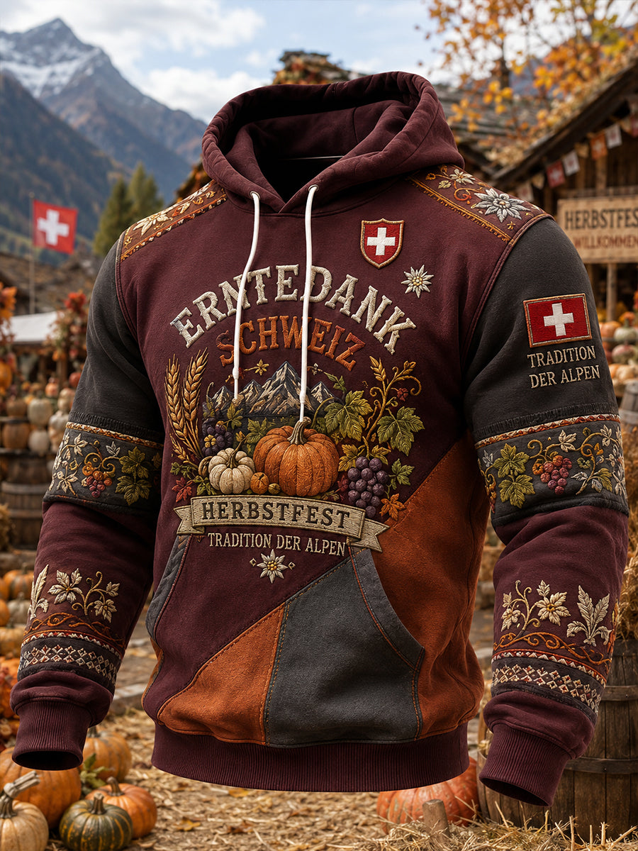 Herren-Kapuzenpullover mit Erntefest-Motiv und langen Ärmeln