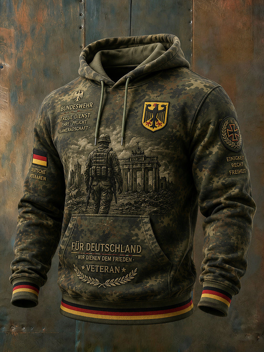 Herren-Kapuzenpullover im Vintage-Stil mit Veteran-Motiv und tief angesetzten Schultern