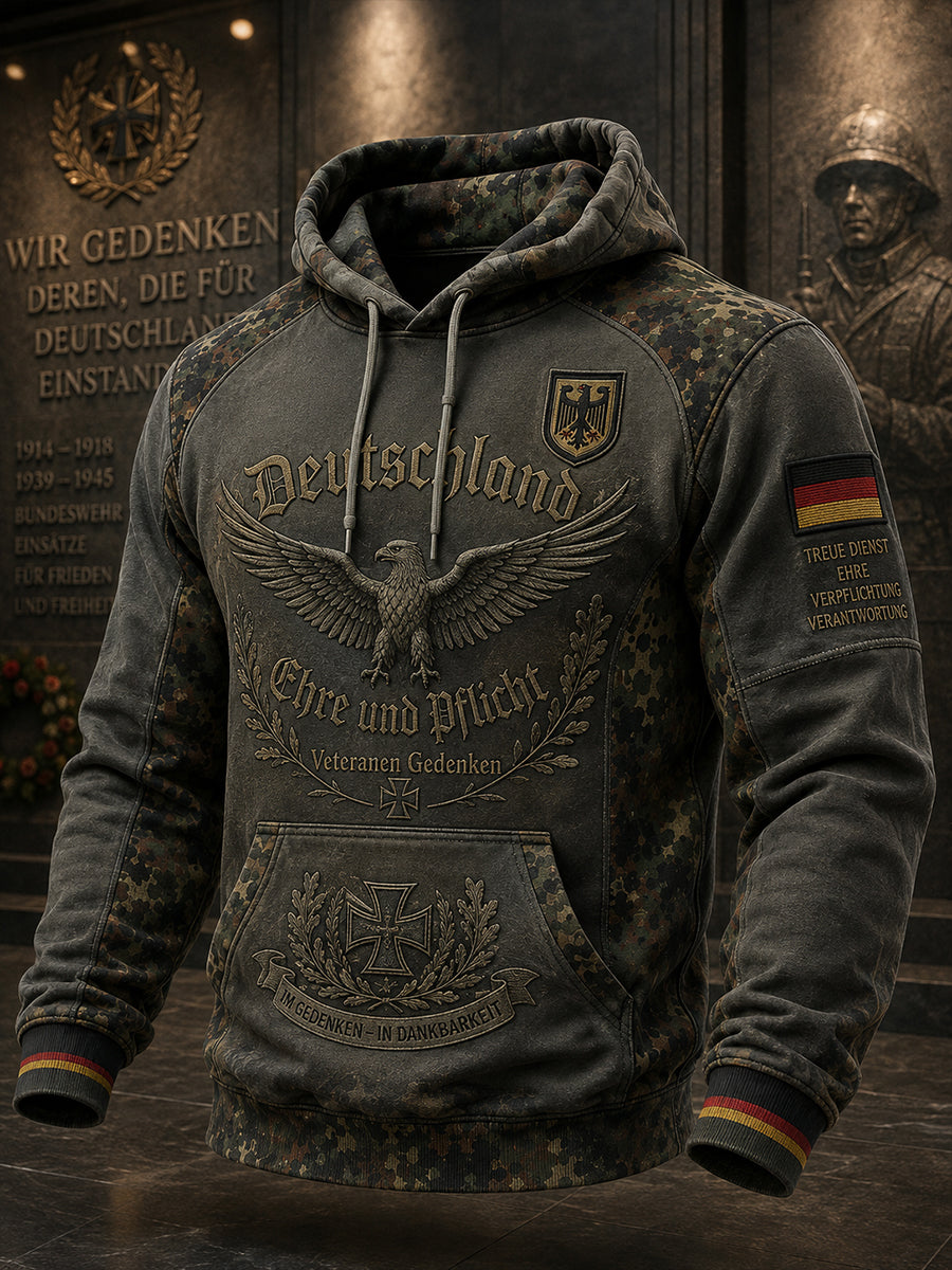 Langarm-Kapuzen pullover mit Camo-Print für Herren Vintage-Veteran
