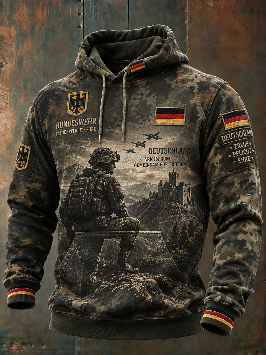 Herren Vintage-Kapuzen pullover mit Veteranen-Themen druck
