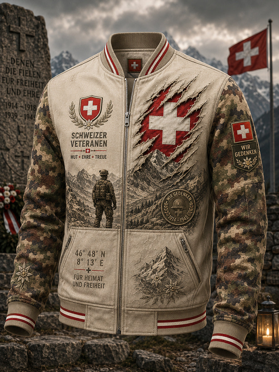 Herrenjacke im Vintage-Stil mit gedruckter Veteranen-Ehrung