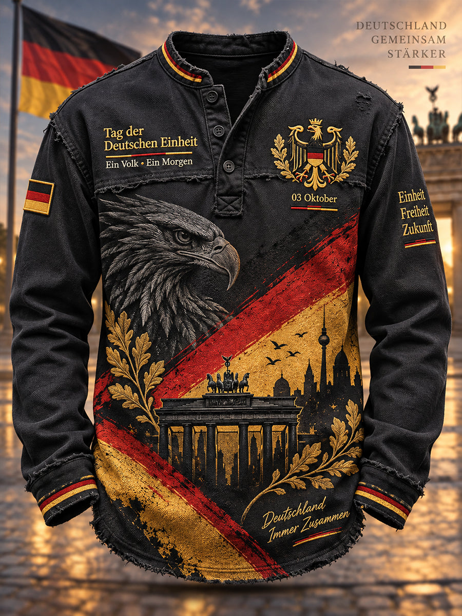 Herren-Einheitsday-Feier Grafikdruck Langarm-Top