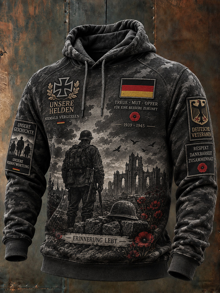 Herren-Kapuzenpullover mit langen Ärmeln und Aufdruck zum Gedenken an Veteranen