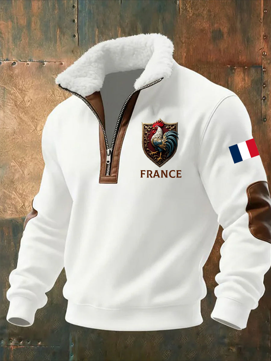 Pánské vintage vytištěné neformální polopískací mikina s obojkem fleecu