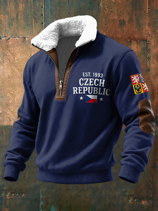 Retro česká vlajka jehněčívlna zips pulóver