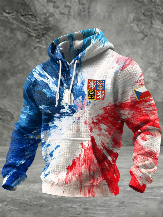 Retro abstract flag inkwashed casual wffle hoodie