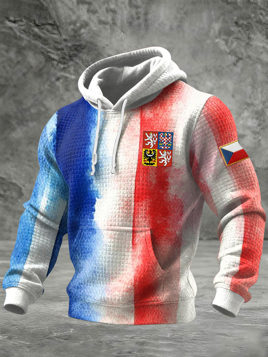 Retro abstraktní pruh czech emblem casual hooded sweatshirt