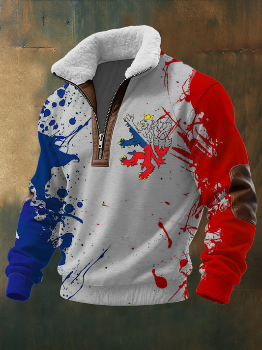 Pánské posuvníky česká republika lev tisk sherpalined quarterzip sweatshirt
