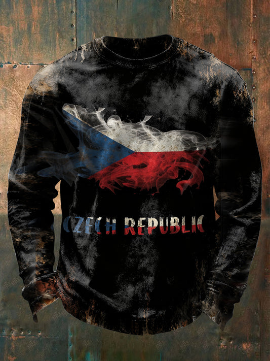 Retro abstract distresovaná česká vlajka casual crewneck sweatshirt