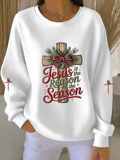 Ženský ježíš je důvodem pro sezónu s křížovou rebrovanou mikinu s kulatým krkem