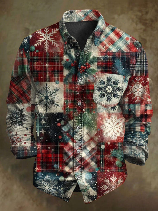 Vánoční stromeček snowflake plaid print neformální košile s dlouhým rukávem